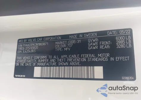 2022 Volvo Xc90 T6 Momentum 7 Passenger from USA, damaged, VIN YV4A22PK3N1869871